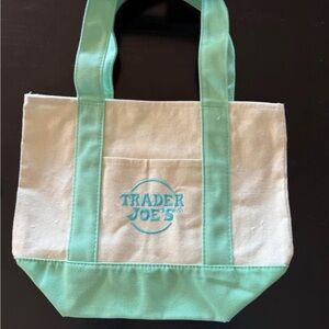 Trader Joe's Mint and Cream Canvas Tote Bag - nwt